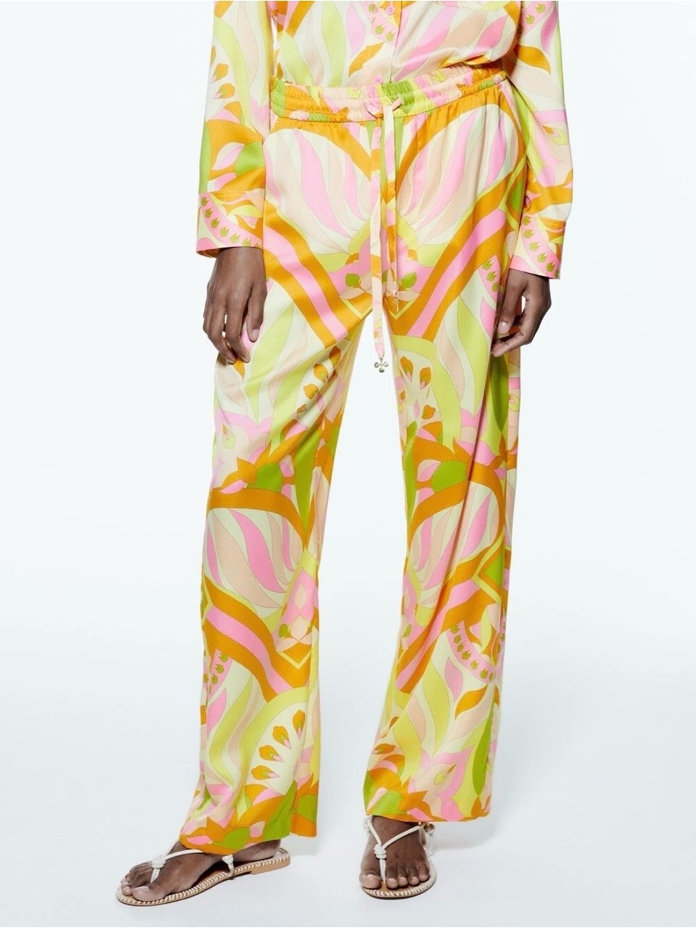 Zara Satin Colorful Wide Leg Pants